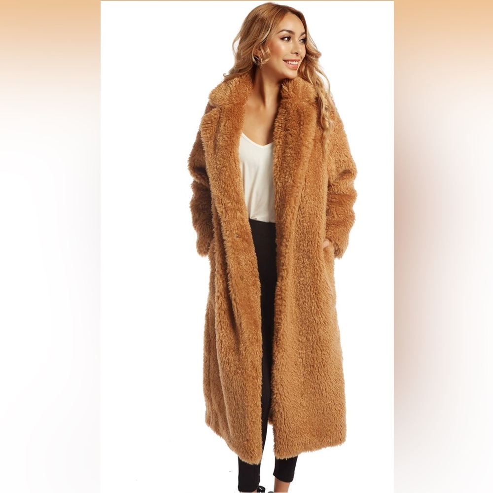 Sugar Poison Faux shearling Fur Caramel Brown Tan Teddy Coat M NWT